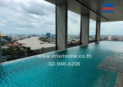 Rooftop infinity pool with city and river view