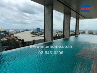 Rooftop infinity pool with city and river view