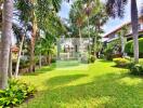 Lush green garden with trees and plants