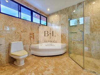 Spacious bathroom with modern fixtures