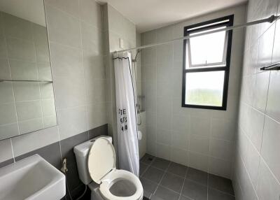 Modern bathroom with window and shower