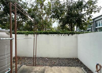 Outdoor area with trees and hanging rack