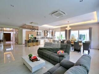 Spacious and modern living room with an open floor plan