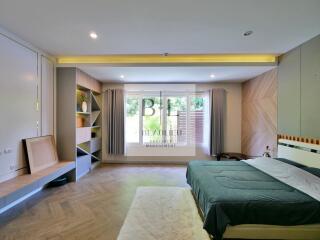 Spacious bedroom with natural lighting