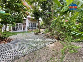 Garden area with lush greenery and paved walkway