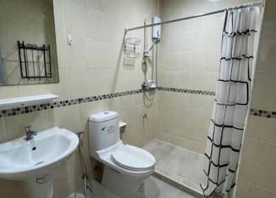 Modern bathroom with shower and toilet