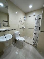 Modern bathroom with shower and toilet