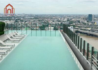 Rooftop infinity pool with a city view