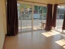 Living room with large sliding glass doors