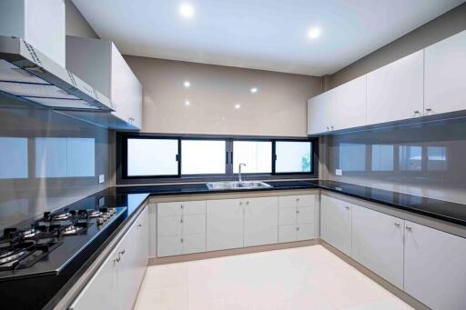 Modern kitchen with sleek cabinets and appliances