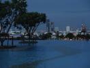 Infinity pool with city skyline view