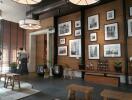 Modern lobby area with framed artwork and decorative elements