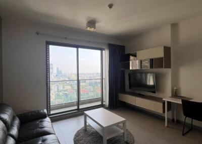 Modern living room with city view