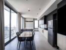 Modern dining area with a balcony view