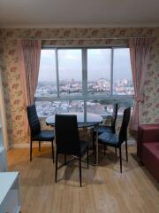 Dining area with a city view