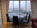 Dining area with a city view