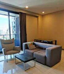 Modern living room with furniture and city view