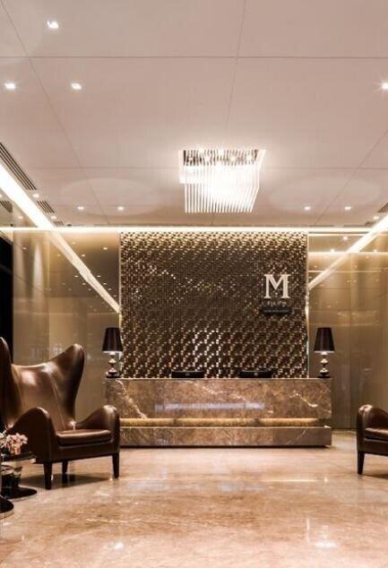 Luxurious lobby with modern decor and comfortable seating