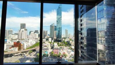 City view from a large window