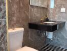 Modern bathroom with tiled walls and floor