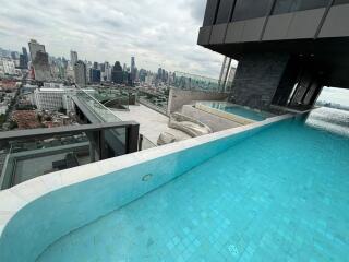 Rooftop pool with a city view