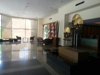 spacious modern lobby with seating area