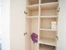 Open pantry shelves and cleaning supplies