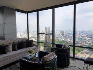 Modern living room with panoramic city view