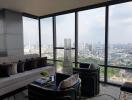 Modern living room with panoramic city view