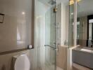 Modern bathroom with glass shower enclosure