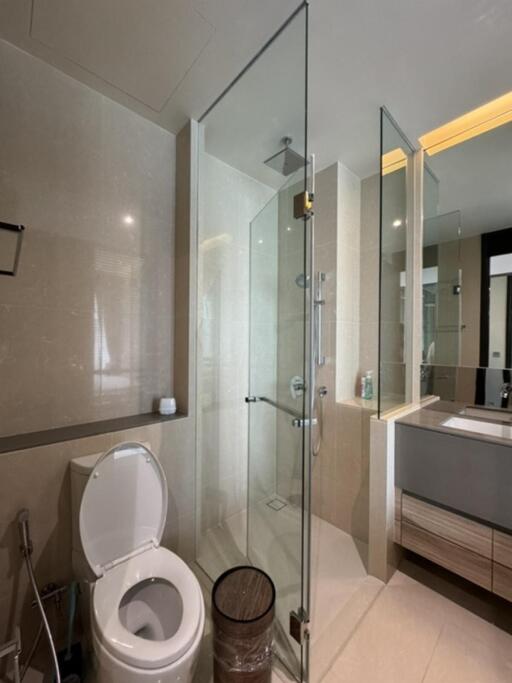 Modern bathroom with glass shower enclosure