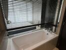 Modern bathroom with bathtub and blinds