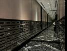 Modern corridor with decorative ceiling and marble floor