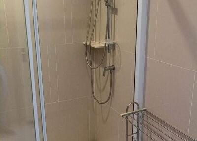 Modern bathroom with shower and drying rack