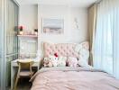 Cozy children's bedroom with plush toys and a study desk