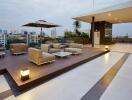 Rooftop lounge area with city view