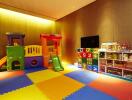 Bright and colorful playroom with toys and play structures