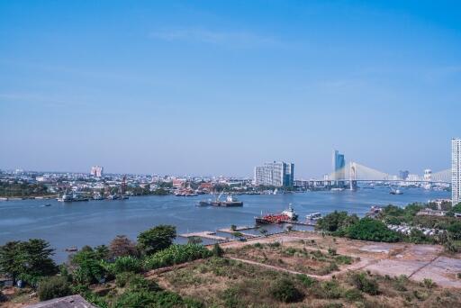 Scenic cityscape with river and buildings