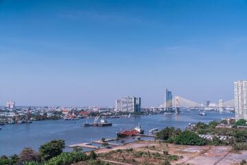 Panoramic view of cityscape with river and bridge