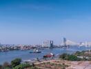 Panoramic view of cityscape with river and bridge