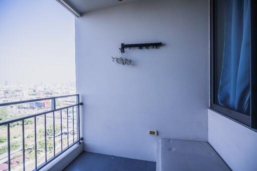 Spacious balcony with skyline view