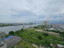 Scenic view of river and city skyline from a high-rise building