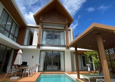 Modern two-story house with a pool