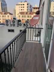 Balcony with a view of urban buildings