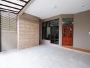 Modern house entryway with covered porch