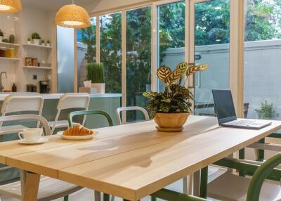 Modern dining area with large windows