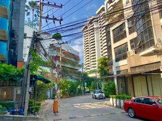 Street view of urban buildings