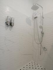 Modern shower area with wall-mounted dispensers