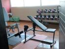 Home gym with exercise equipment and weights