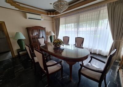 Elegant dining room with large windows